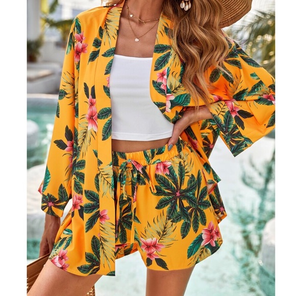 Tropical Floral Print Kimono Coverup Cardigan - Picture 5 of 6